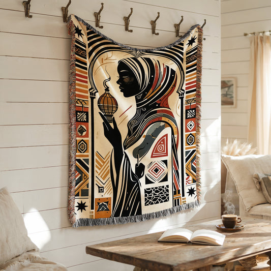 Middle Eastern Woman Throw Blanket | Boho Woven Tapestry, Oriental Art Home Decor, Cultural Ethnic Gift | Cultural Theme Woven Throw