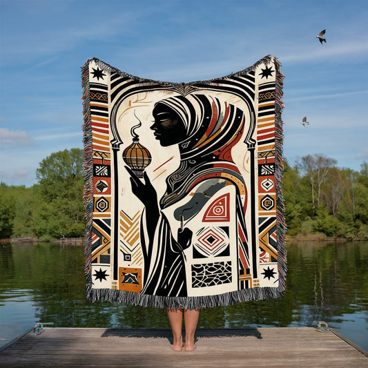 Middle Eastern Woman Throw Blanket | Boho Woven Tapestry, Oriental Art Home Decor, Cultural Ethnic Gift | Cultural Theme Woven Throw